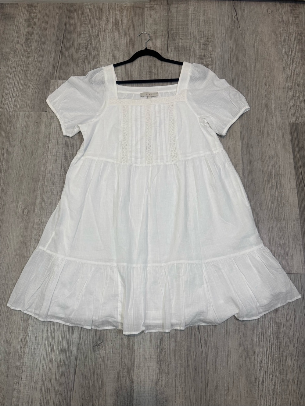 Loft Women's Dress White Midi Cotton NWT Size L Puff Sleeve